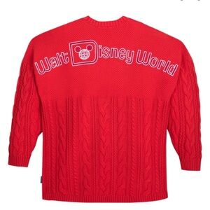 Disney Parks Walt Disney World Red Cable Knit Spirit Jersey Sweater Adult